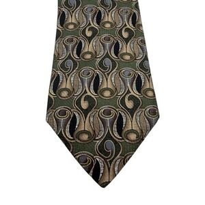 Pavia Mens Silk Necktie Olive Green Taupe Abstract Geometric Made in Italy